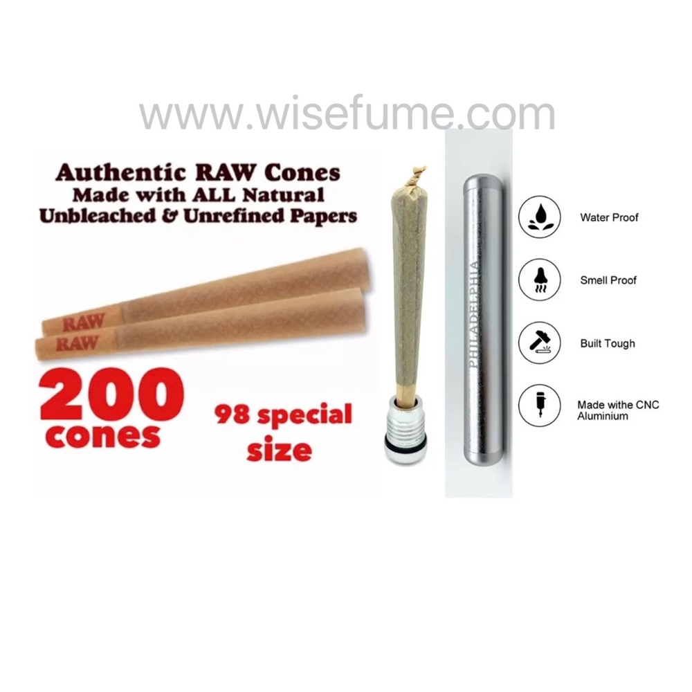 RAW Classic 98 special Size Cone(200pk)+aluminum sealed water smell tube joint